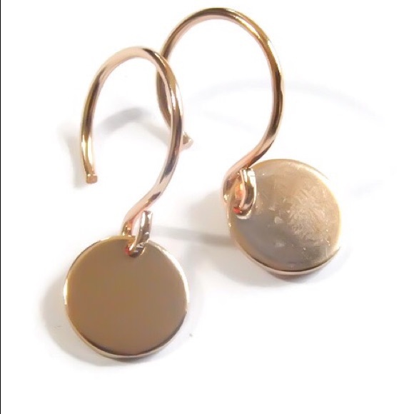 14K Rose Gold Filled Disk Dangle-Drop Earrings - Picture 2 of 6